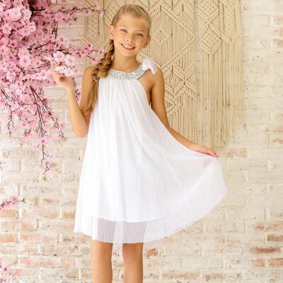 Robe de cérémonie fille | voile blanc, col liberty violet | ALIZEE