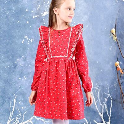 Kleid für die Weihnachtsfeier mit Rüschen | rote Freiheitsblumen | APPOLINE