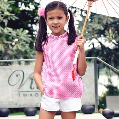 Chinese blouse summer girl | fuchsia pink cotton | ANNAM
