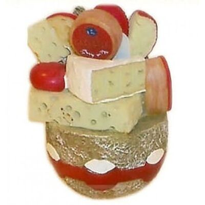 SET WITH METAL FORKS AND RESIN BASE IN CHEESE DESIGN. Dimensions: 6x6x8cm LL-001S