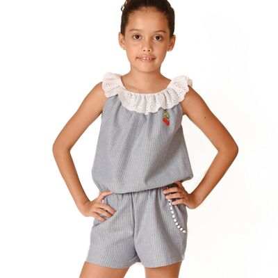 Girls' summer playsuit outfit | with fine gray stripes | LOLITA