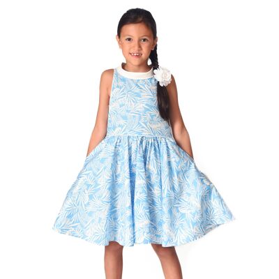 Vestido de ceremonia niña | algodón azul pálido blanco | HEPBURN