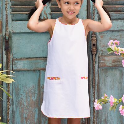 Girl's summer trapeze dress | white cotton | CHLOE