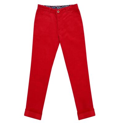 Pantalon slim fit | velours rouge stretch | MORGAN