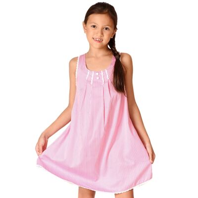 Girl's apron dress | dark pink striped cotton | ANAIS