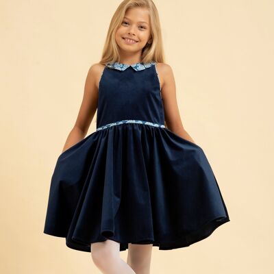 Girl spinning dress | navy blue velvet | with Liberty collar | HEPBURN