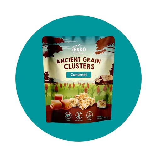ZENKO Ancient Grain Clusters - Caramel SMALL (48x12g) | Vegan & gluten free | Healthy snack | Better than popcorn!