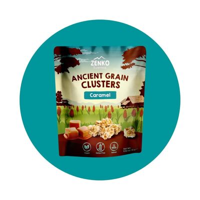 Racimos de granos antiguos ZENKO - Caramelo PEQUEÑO (48x12g) | Vegano y sin gluten | Merienda saludable | ¡Mejor que las palomitas de maíz!