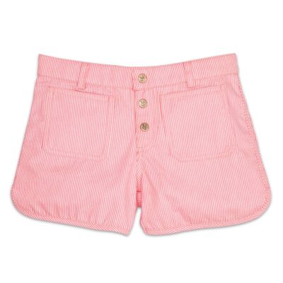 Girls' denim shorts | pink and beige striped cotton denim | ZOE