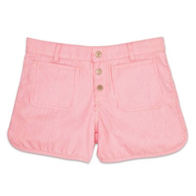 Short en jean fille | coton denim rayé rose et beige | ZOÉ