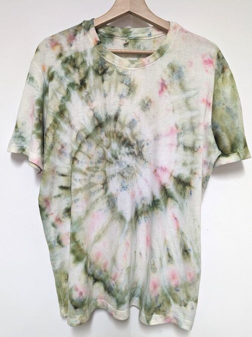 Hemp spiral tee in Olive and Pink