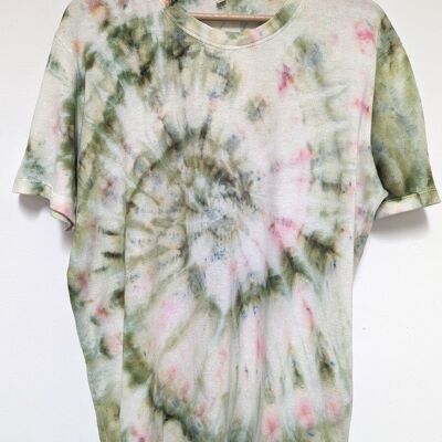 T-shirt a spirale in canapa nei colori oliva e rosa