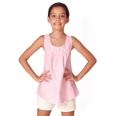 Blouse été fille | rose pâle, à fine dentelle | ANAIS