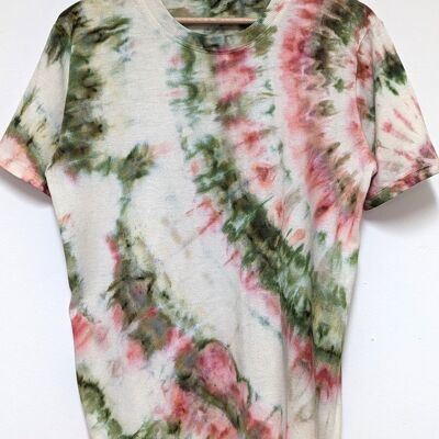 Camiseta giratoria de cáñamo en oliva y rosa