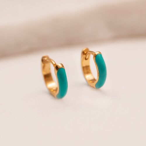 Teal Enamel Huggie Hoop Earrings