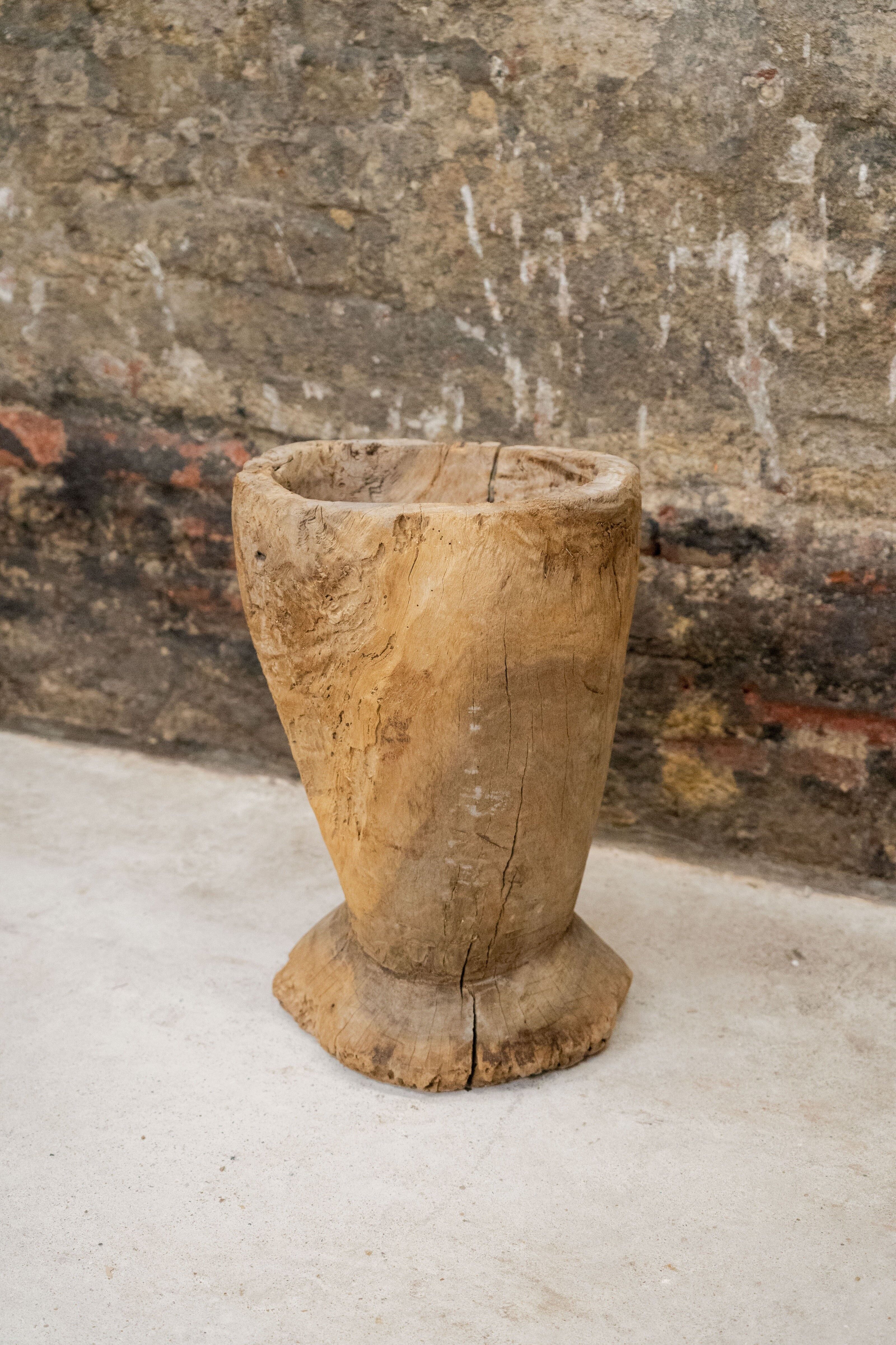 Mortier en bois asiatique d'orme vintage XL 2