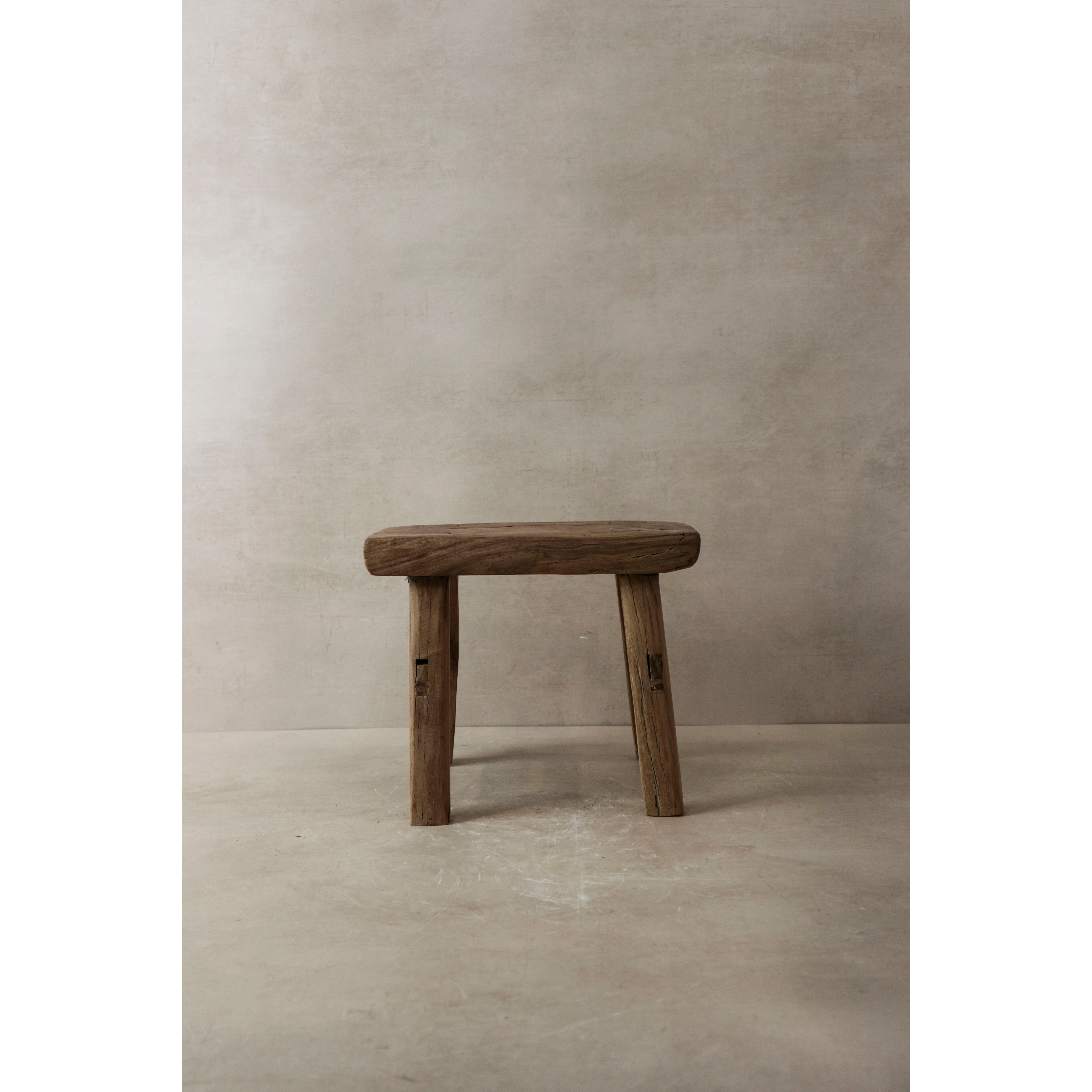 Tabouret rustique vintage en bois d'orme - Petit - No 3