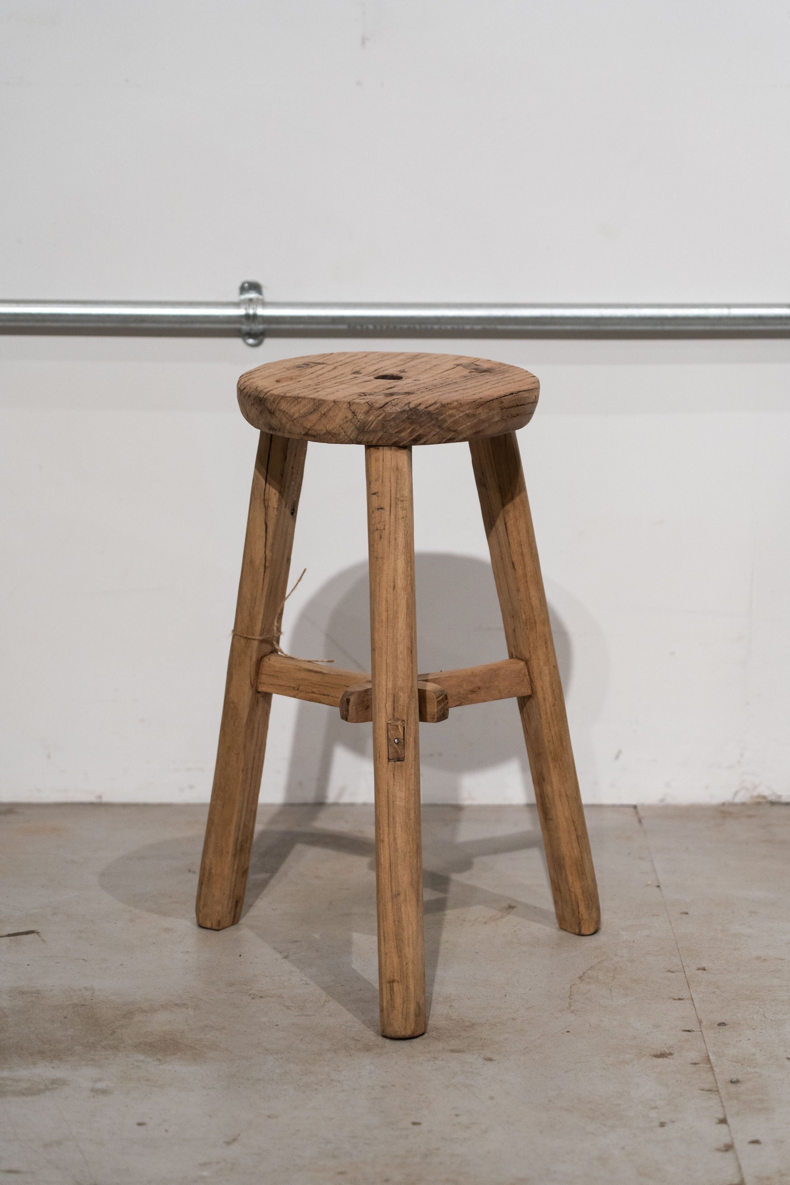Tabouret rond rustique vintage - Bois d'orme