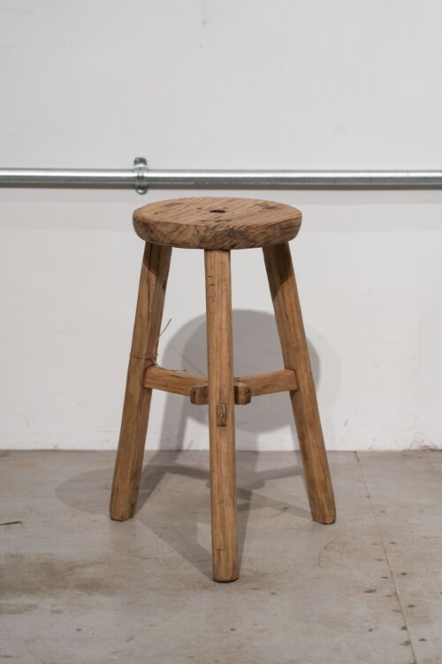 Vintage Rustic Round Stool - Elm wood