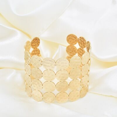 Hammered effect bangle bracelet in gold-tone stainless steel - BR110259OR