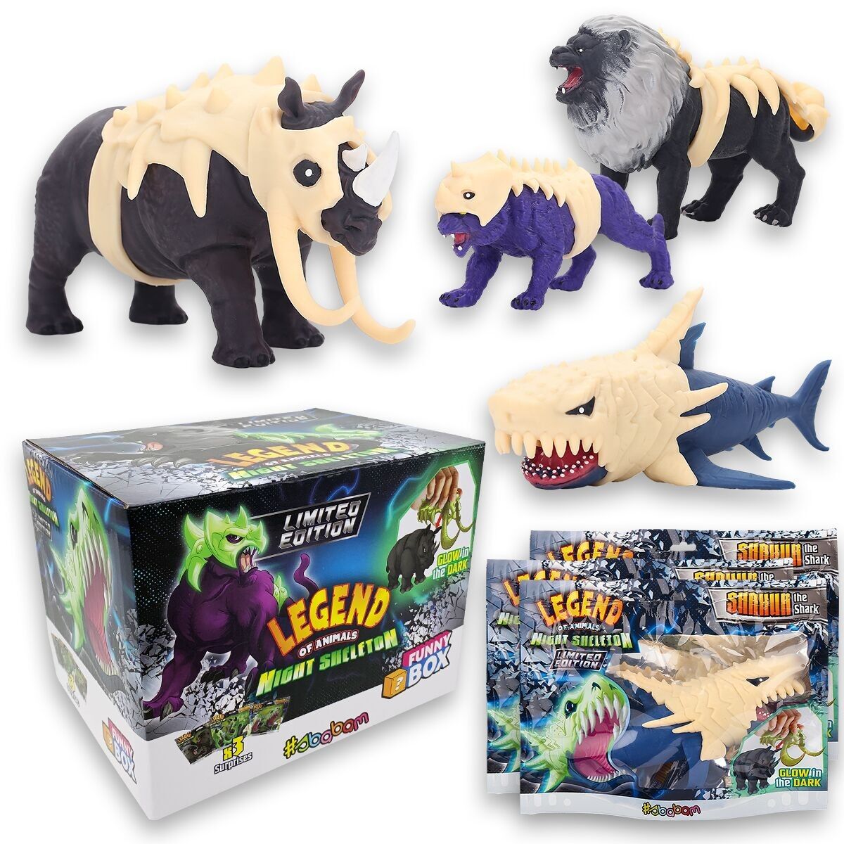 LEGEND OF ANIMALS NIGHT SKELETON - FUNNY BOX CON 3 SOGGETTI DIVERSI - Glow in the Dark.