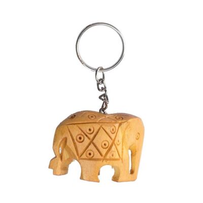 Wood Carved Elephant Keychain