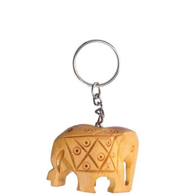 Wood Carved Elephant Keychain