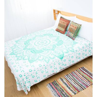 Couvre-lit en coton avec Mandala vert