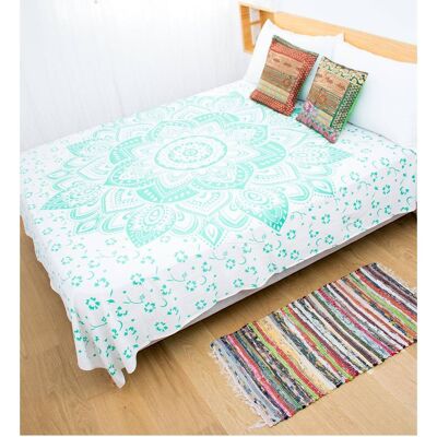 Cotton Bedspread with Green Mandala