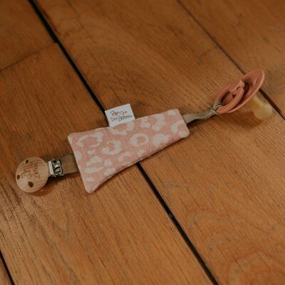 CORAL LEOPARD pacifier clip