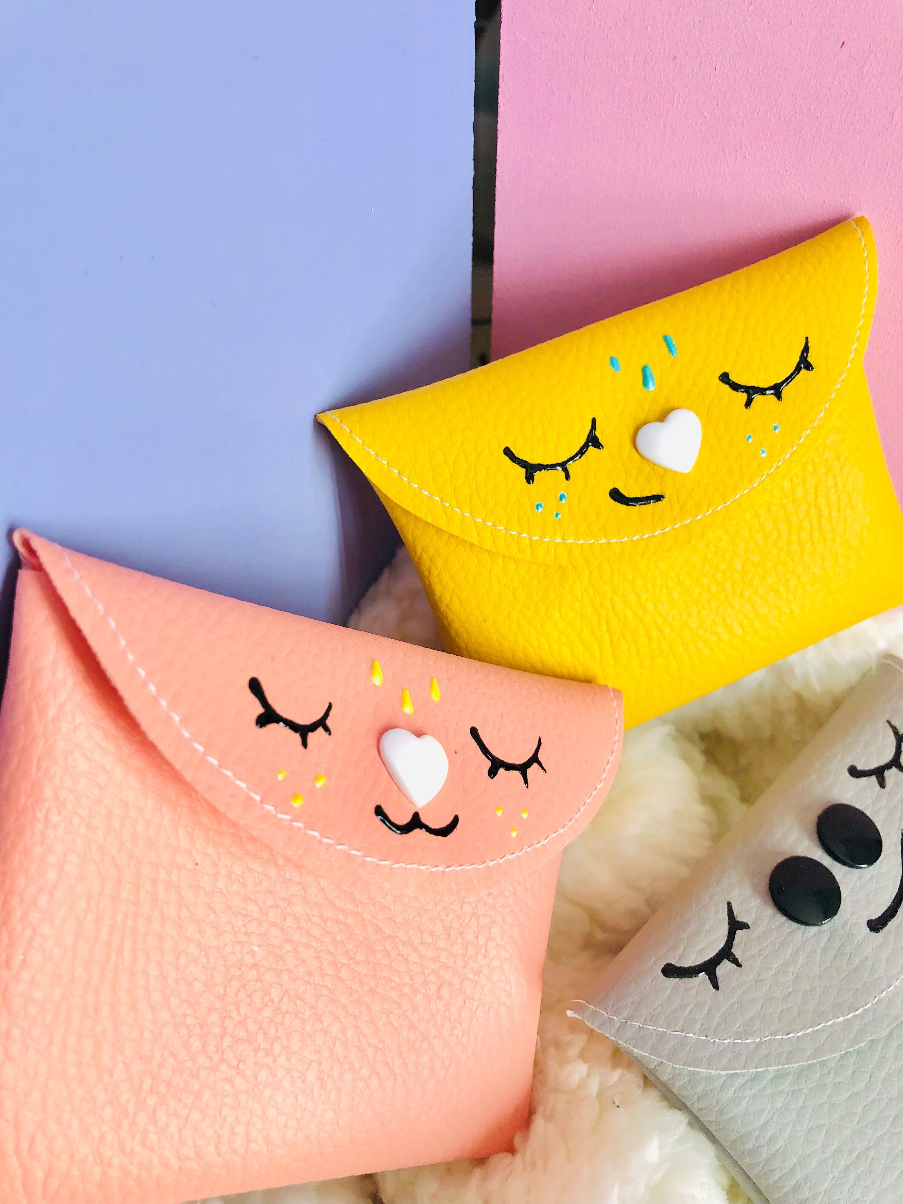 Soft children's coin purse in imitation leather - Handmade in France