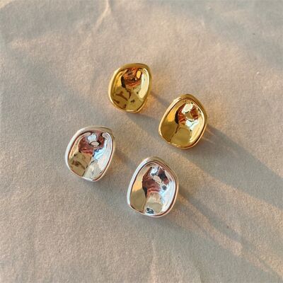 Chunky Button-Look Mirror Ear Stud - Gold and Silver