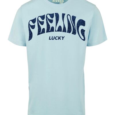 Normales T-Shirt Feeling Lucky in Dunkelblau mit Glitzer