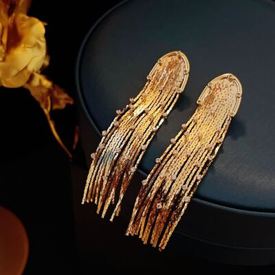 Modern Vintage Sparkling Tassels Longline Drop Earrings