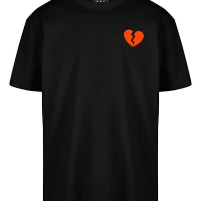 T-shirt oversize in velluto arancione con cuore spezzato