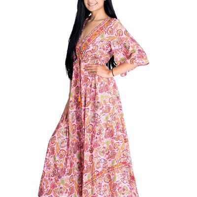 Robe Boho Chic Casual Rose avec Manches