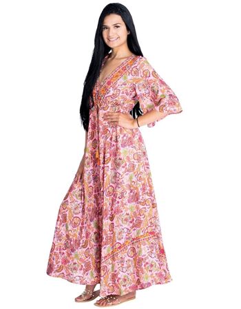 Robe Boho Chic Casual Rose avec Manches 1