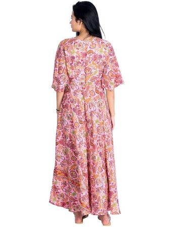 Robe Boho Chic Casual Rose avec Manches 2