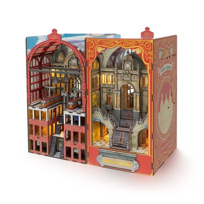 Construction kit 3D DIY Bookend Booknook Railway Cathedral with LED light sensor