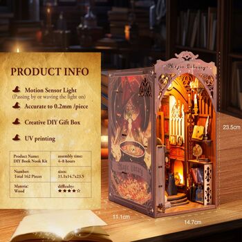 Kit de construction 3D DIY Bookend Booknook Magic Library avec capteur de lumière LED 4
