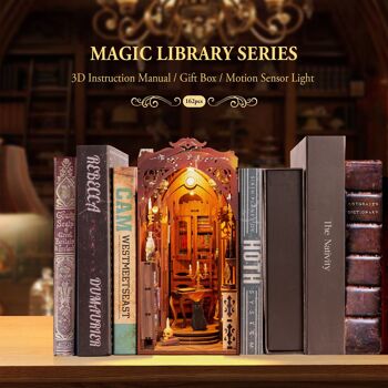 Kit de construction 3D DIY Bookend Booknook Magic Library avec capteur de lumière LED 5