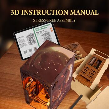 Kit de construction 3D DIY Bookend Booknook Magic Library avec capteur de lumière LED 9