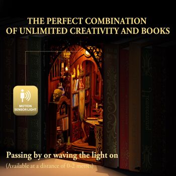 Kit de construction 3D DIY Bookend Booknook Magic Library avec capteur de lumière LED 14