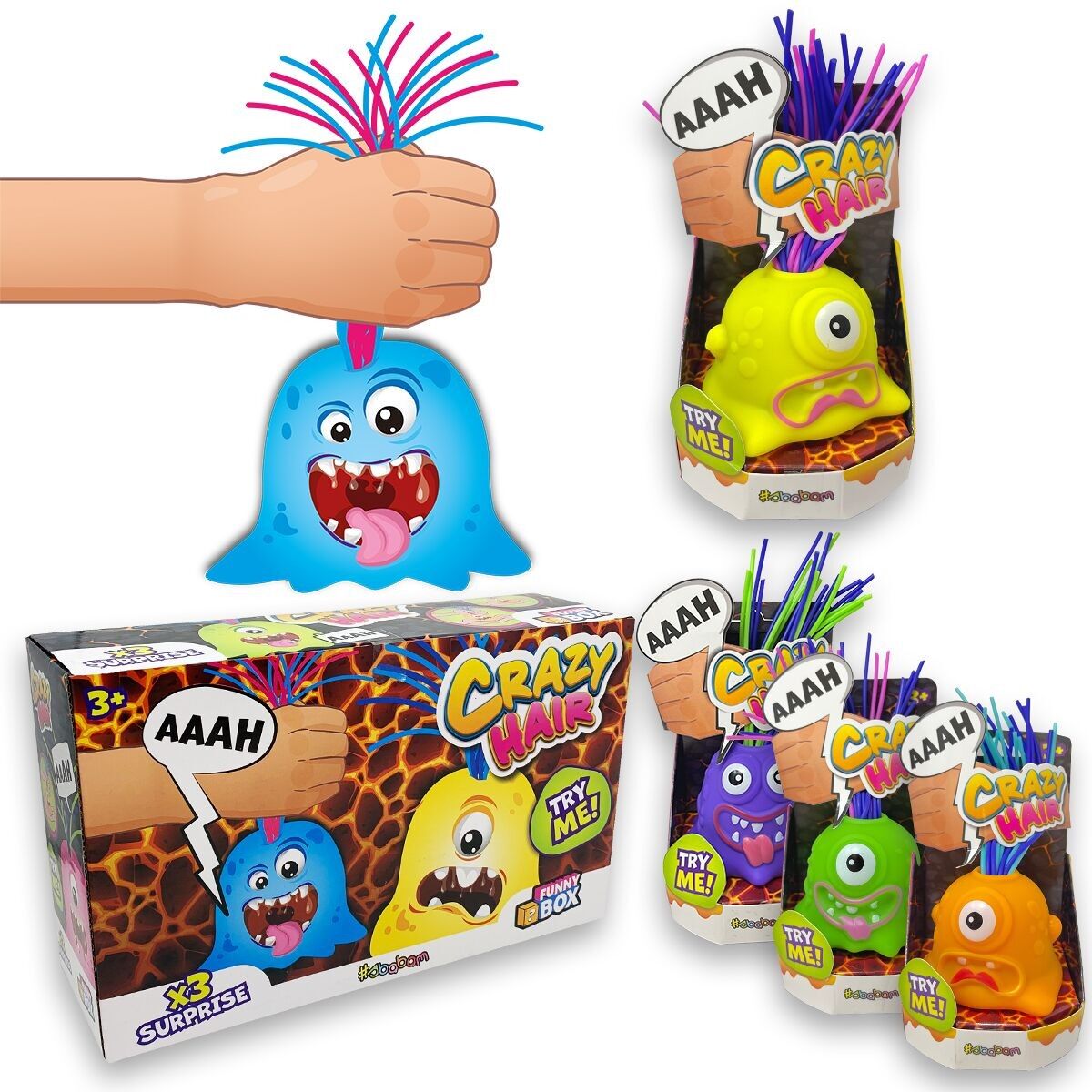 CRAZY HAIR - FUNNY BOX CON 3 PERSONAGGI DIVERSI.