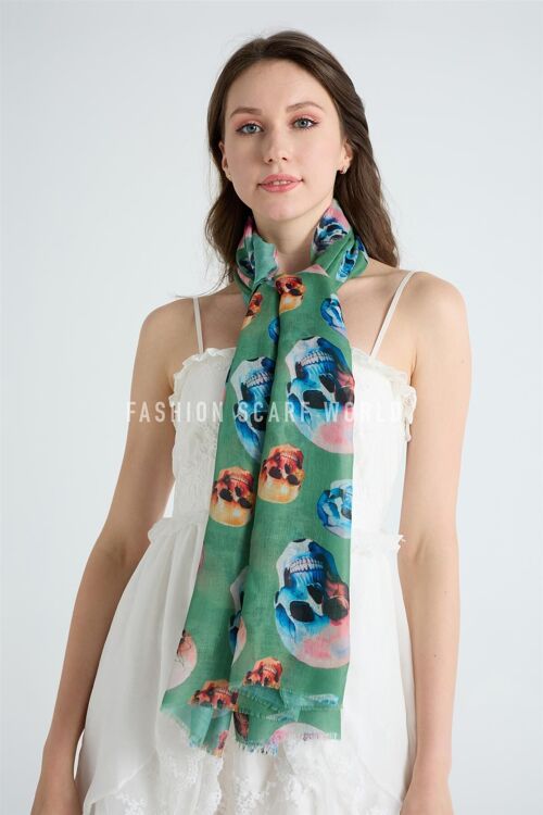 Scattered Skulls Print Frayed Scarf