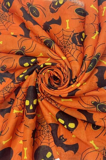 Écharpe effilochée à imprimé araignées, crânes et chauves-souris Halloween 5