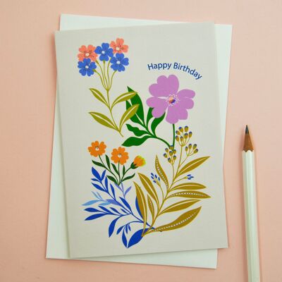 Tarjeta de saludos florales de feliz cumpleaños