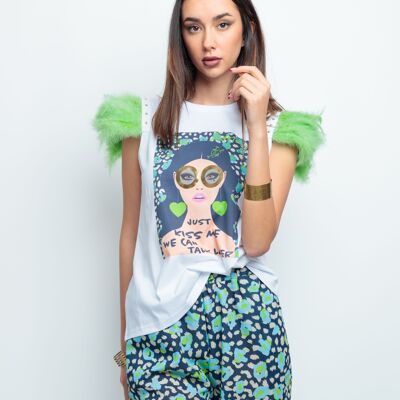 T-shirt da donna con piume Ragazza Mela