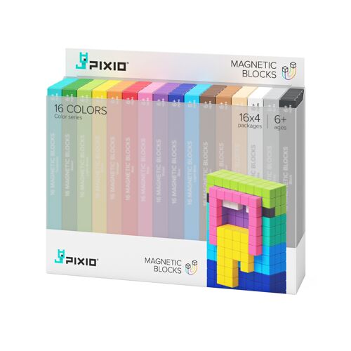 PIXIO-16 Color Series - 16 colors 64 boxes - Magnetic blocks - Toy for kids and adults - Small building blocks