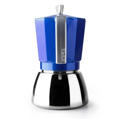 IBILI - Espressokocher Elba Blue, 3 Tassen, 150 ml, Aluminiumguss, Edelstahlboden, mit Reduzierstück für 2 Tassen, induktionsgeeignet